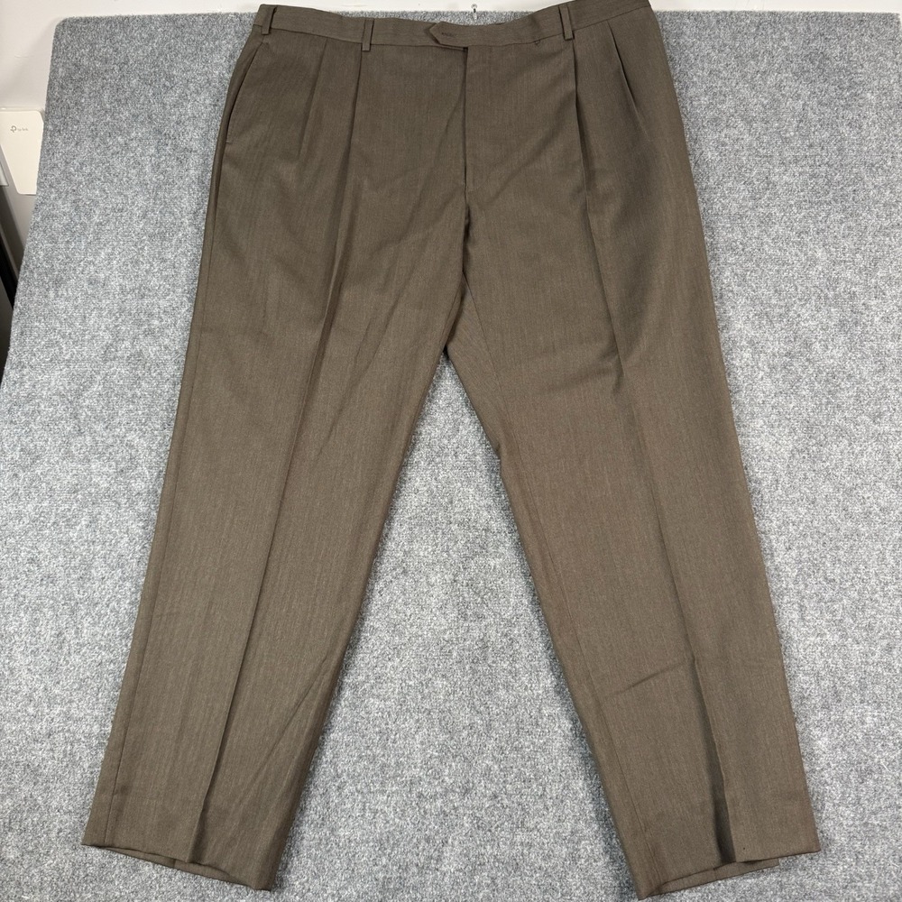 🤎 JOS A BANK Executive Collection Wool Pleated Pants 42x33 Brown Herringbone